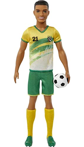 Barbie Careers Ken Fashion Doll & Accessory, Soccer Player with Short Cropped Hair, #21 Uniform, Tall Socks, Cleats & Ball