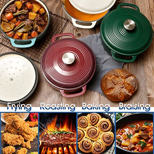 NUTRIUPS Enameled Cast Iron Dutch Oven Pot with Lid Heavy Duty Casserole Dish 3-Quart (Red)