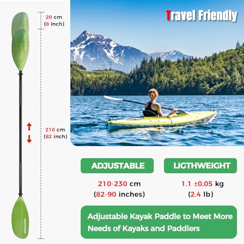 Kayak Paddles with Alloy Shaft and PP Blade, Floating Kayaking Oars, Adjustable 230-250 cm/90-98 Inches, 210-230 cm/82-90 Inches