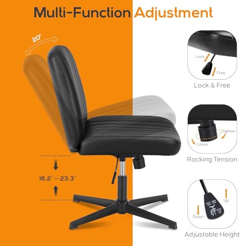 DUMOS Criss Cross Chair Legged Office Wide Comfy Desk Seat, No Wheels Armless Computer Task Seating, Swivel Vanity Home Height Adjustable