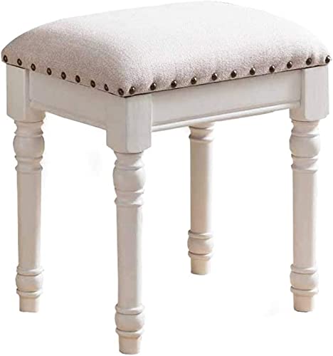 Makeup Vanity Stool Chair for Makeup Room Bedroom, Benches Vanity Bedroom Dressing Stool White Vanity Bench Dressing Table Chair Porch Shoe Changing Stool Wood Comfortable and Elasticity
