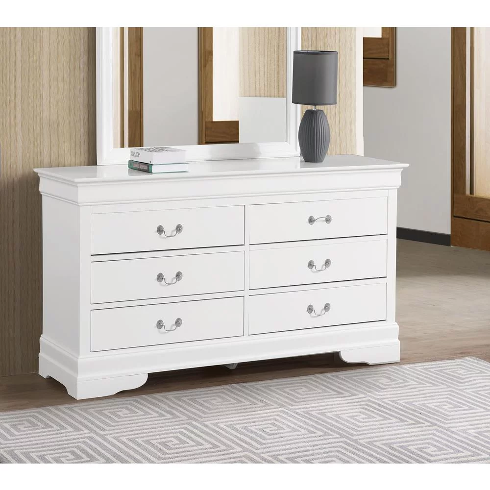 Passion Furniture PF-G3190-D 33 x 18 x 60 in. Louis Phillipe 6-Drawer Double Dresser, White