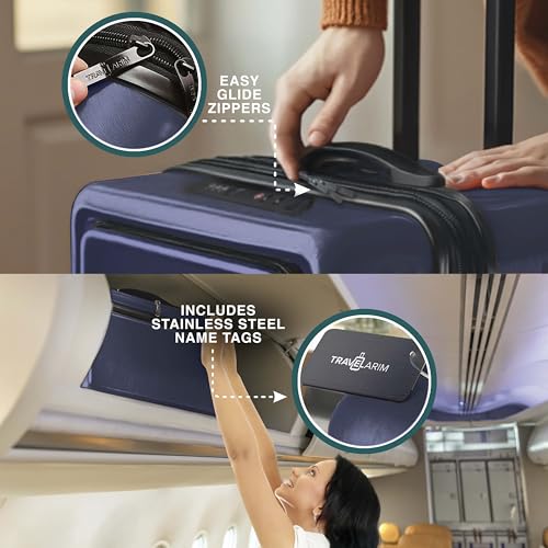 22 Inch Carry On Luggage 22x14x9 Airline Approved, Carry On Suitcase with Wheels, Hard-shell Carry-on Luggage, Durable Luggage Carry-On, Black Small Suitcase with Cosmetic Case