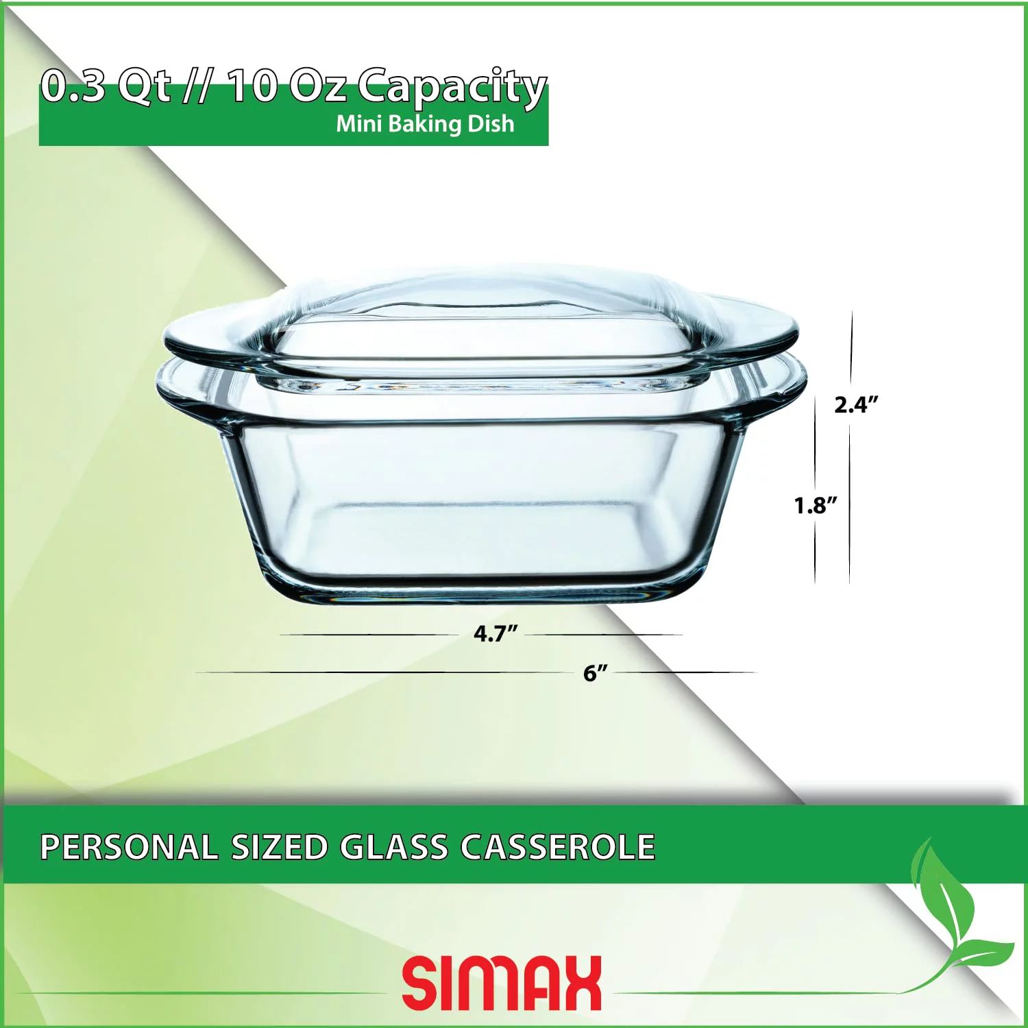 Simax Clear Square Shaped Mini Glass Casserole | With Lid – Heat, Cold and Shock Proof – Made in Europe – Oven, Freezer and Dishwasher Safe – Small 10 Ounce Personal Sized Glass Baking Dish