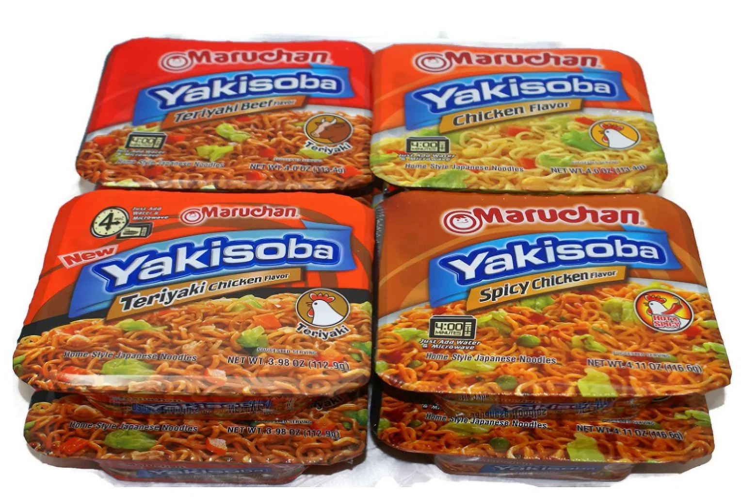 Variety Pack - Maruchan Yakisoba Japanese Noodles (4 oz) - x2 Teriyaki Beef, x2 Spicy Chicken, x2 Chicken, x2 Teriyaki Chicken