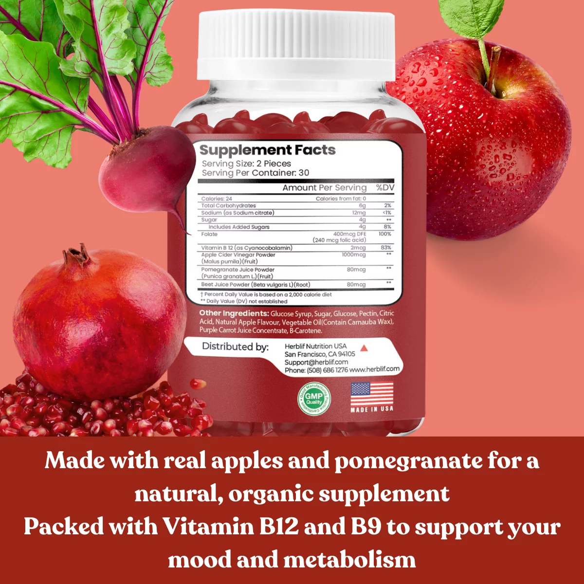 Apple Cider Vinegar Gummies - Immune Boosting, Weight Control and Energy Support - with The Mother, Vitamin B12, B9, Pomegranate, Safe, Proven, 60 Gummies, Made in USA [3-Pack]