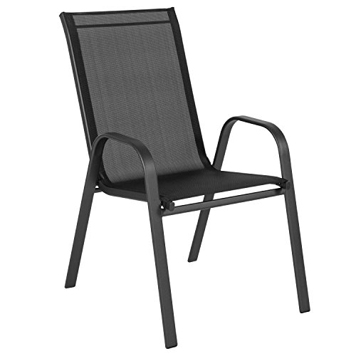 Flash Furniture Brazos Series Outdoor Stackable Patio Chairs with Flex Comfort Material, Stacking Outdoor Modern Sling Patio Chairs, Black (Pack of 4)