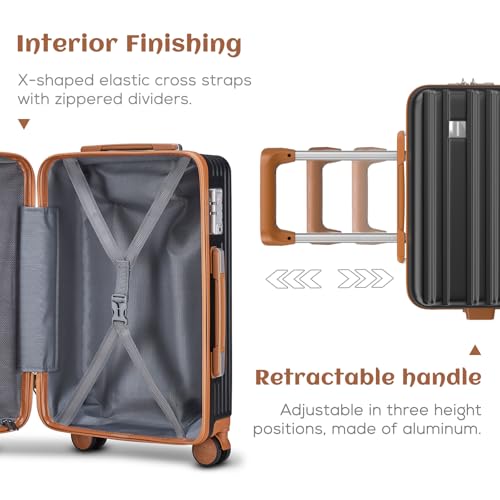 imiomo 20 Inch Expandable Carry on Luggage Sets with Spinner Wheels, Hard Shell Lightweight Rolling Travel Carry-on Suitcase with TSA Lock, Black