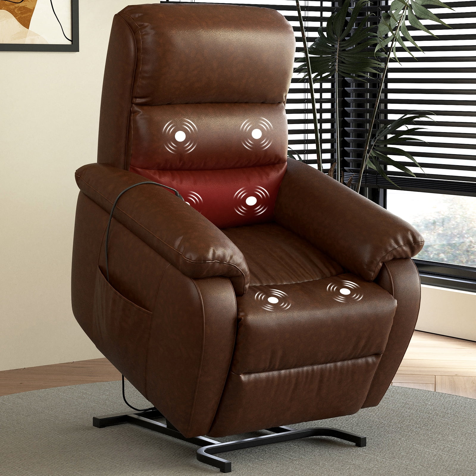 TOBILI Electric Large Power Lift Recliner with Massage and Heat PU Brown