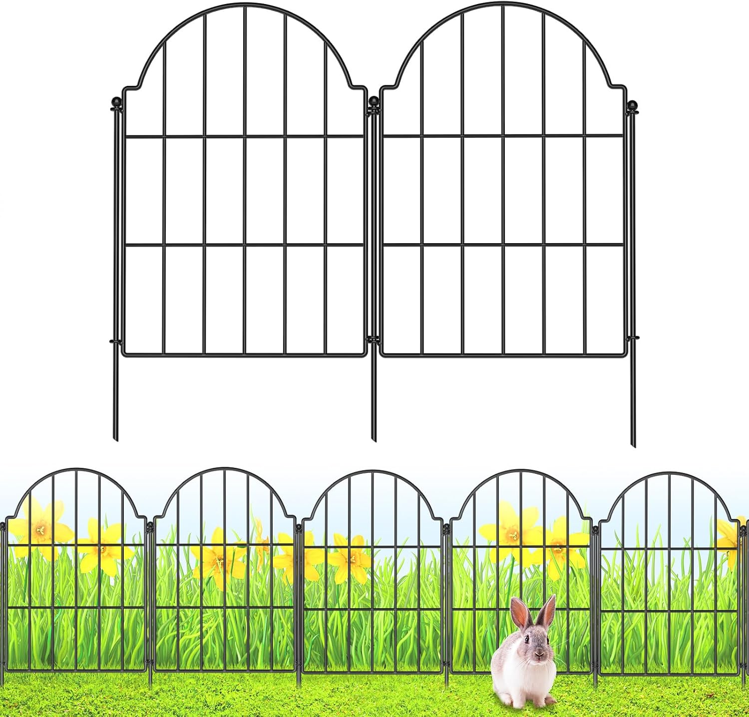 Garden Fence, 21in X 10.2ft Garden Fences and Borders for Dogs, Rabbit, Pets, Rustproof Metal Garden Fence Animal Barrier for Yard, Landscape, Outdoor Patio, Arched Fencing for Garden Beds, 10 Pack