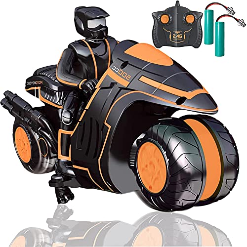 RC Motorcycle, RC Motorcycle 360° Spinning Wheels Stunt Motorbike - Rotating Drift 2WD High Speed Car Toys with Riding Figure - Gift for Kids Boys Girls 4-12 Years Old - Color May Vary