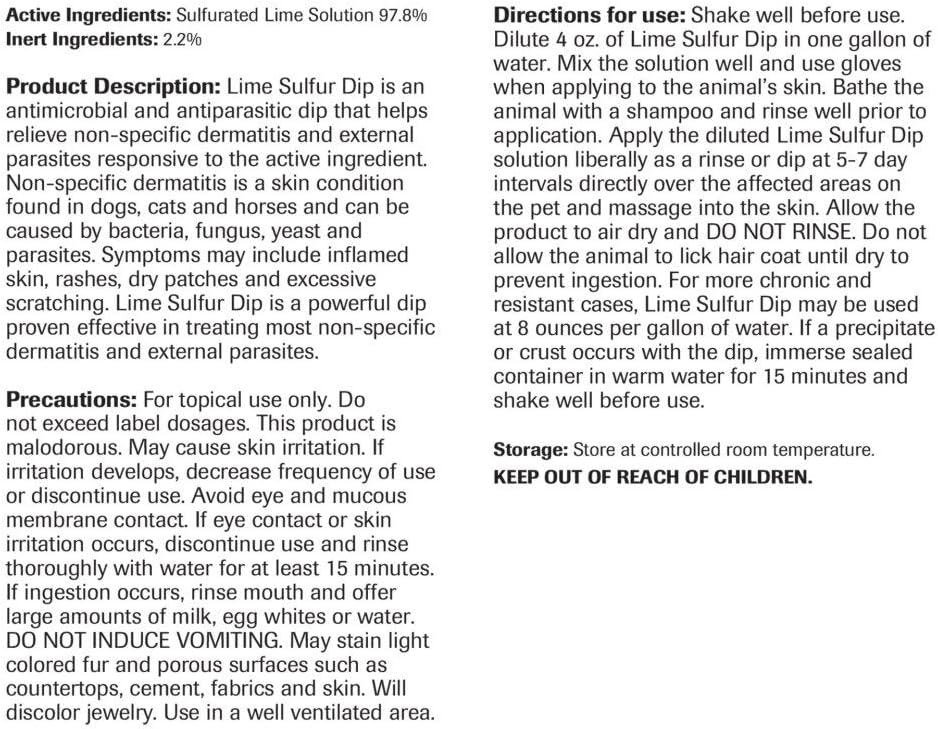Revival Animal Health Vet Basics Lime Sulfur Dip- Concentrated Solution- for Dogs, Cats & Horses- 16oz