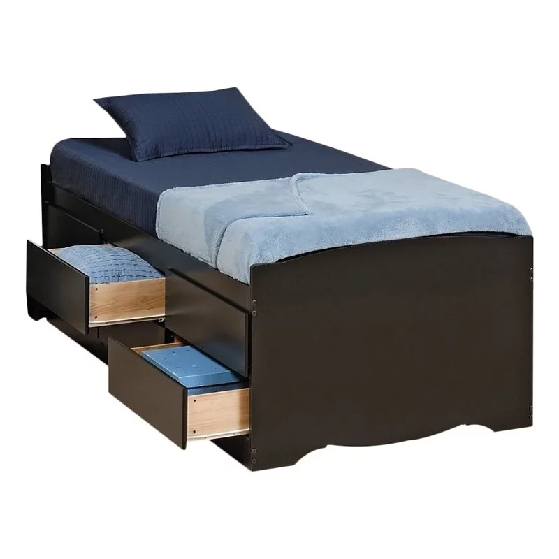 Kingfisher Lane Contemporary Wood Tall Twin Platform Storage Bed in Black