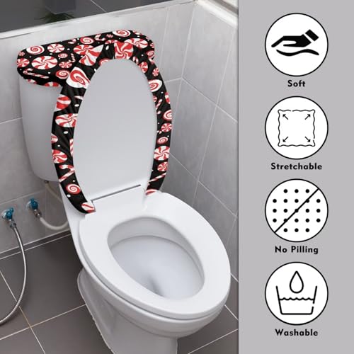 Christmas Bow Bell Toilet Tank Lid Cover and Toilet Seat Lid Cover 2 Pcs Set Toilets Covers with Elastic Cloth Fits Most Toilets Tanks & Lids