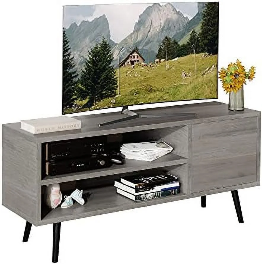 KHBIULIFE TV Stand for 55 Inch TV  Entertainment Center  Media Console Table with Open Shelves and  Drawer for Bedroom  Living Room  Wood Modern Farmhouse Television Stands  Rustic Brown