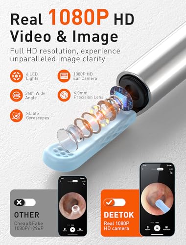 Ear Wax Removal, Ear Cleaner with Camera, Ear Camera Otoscope with Light,Ear Wax Removal Kit with 1080P, Ear Cleaning Kit for iPhone, iPad, Android Phones