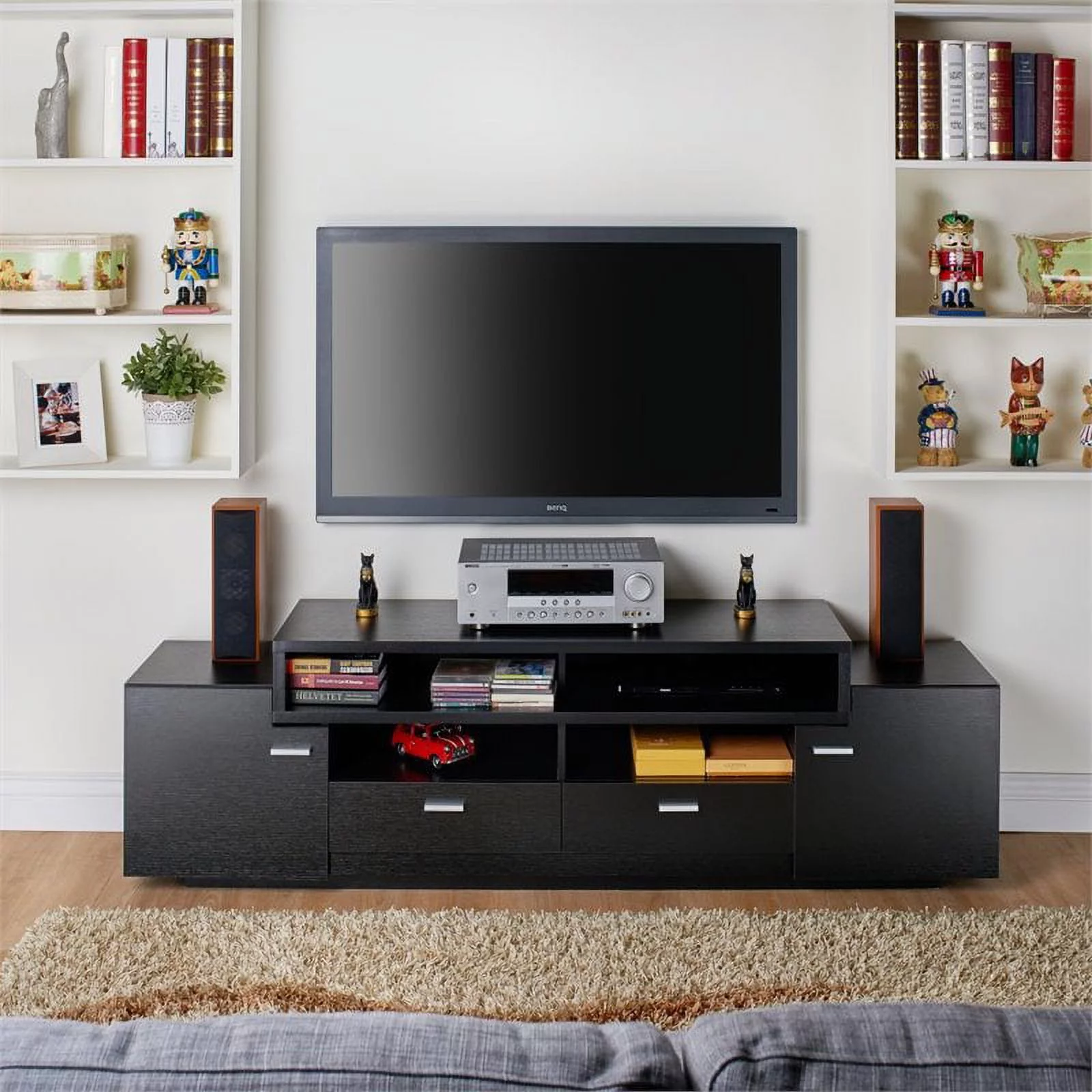 Furniture of America Braswell Wood Multi-Storage 72-Inch TV Stand in Black