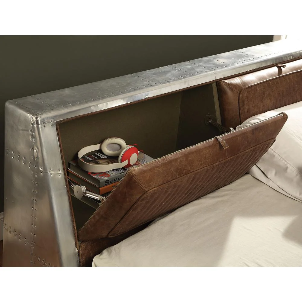 Acme Furniture Brancaster Storage Queen Bed, Retro Brown Top Grain Leather & Aluminum
