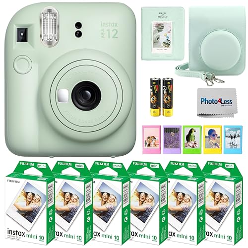Fujifilm Instax Mini 12 Instant Camera Bundle with Fujifilm Instax Mini Instant Film Value Pack (60 Sheets) with Accessories Including Protective Case, Strap, Photo Album (Mint Green)