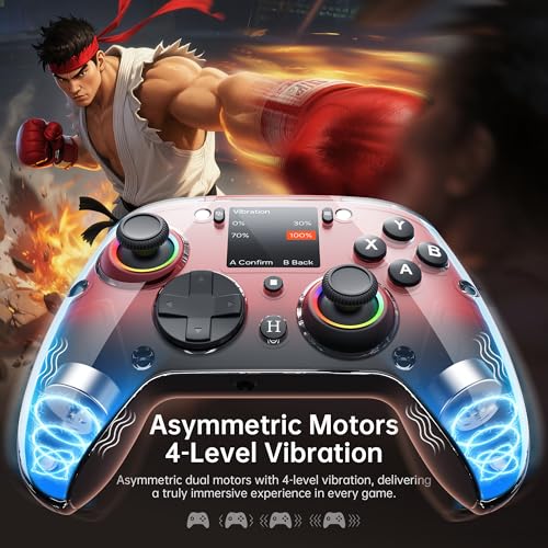 GUSGU G7 Wireless Gaming Controller with Interactive Screen, 1000Hz Polling Rate, Hall Joysticks & Triggers, 4 Programmable Buttons, Compatible with PC, Switch, PS4, iOS, Android, Gray