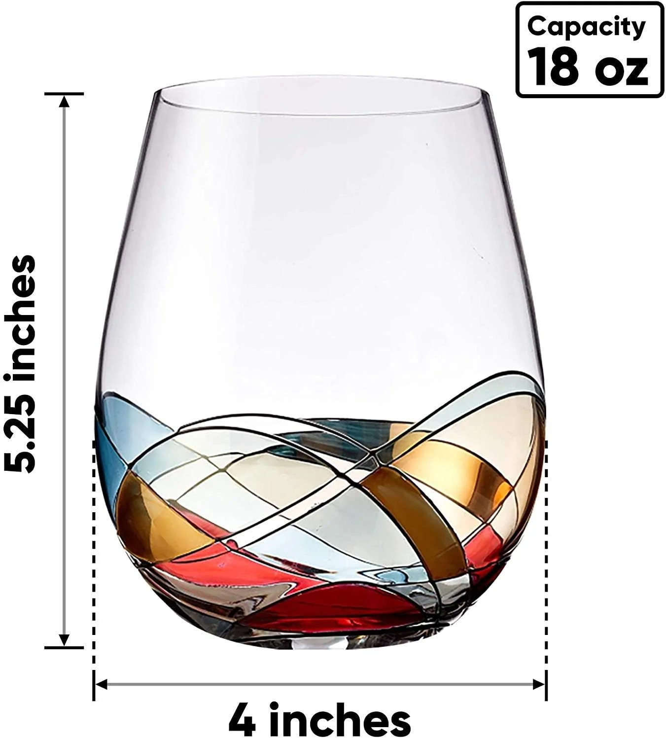 Stemless Wine Glasses Set Of Two | Hand Painted Large Premium Red And White Wine Glasses | Lead-Free Crystal | Essential Wine Gift | 18 Ounces (Blue)