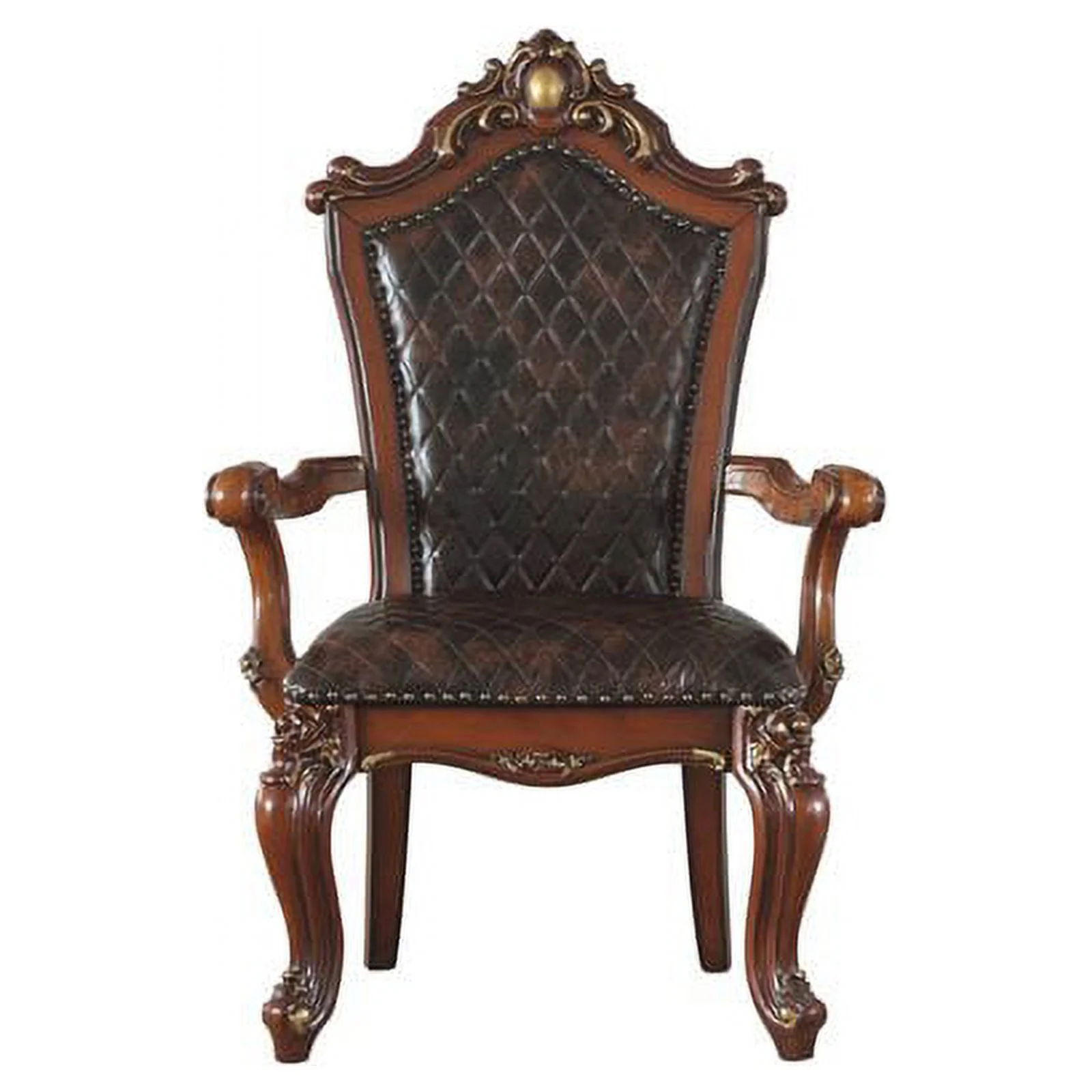 Bowery Hill Traditional Arm Chair Set of 2 in Cherry Oak and Faux Leather