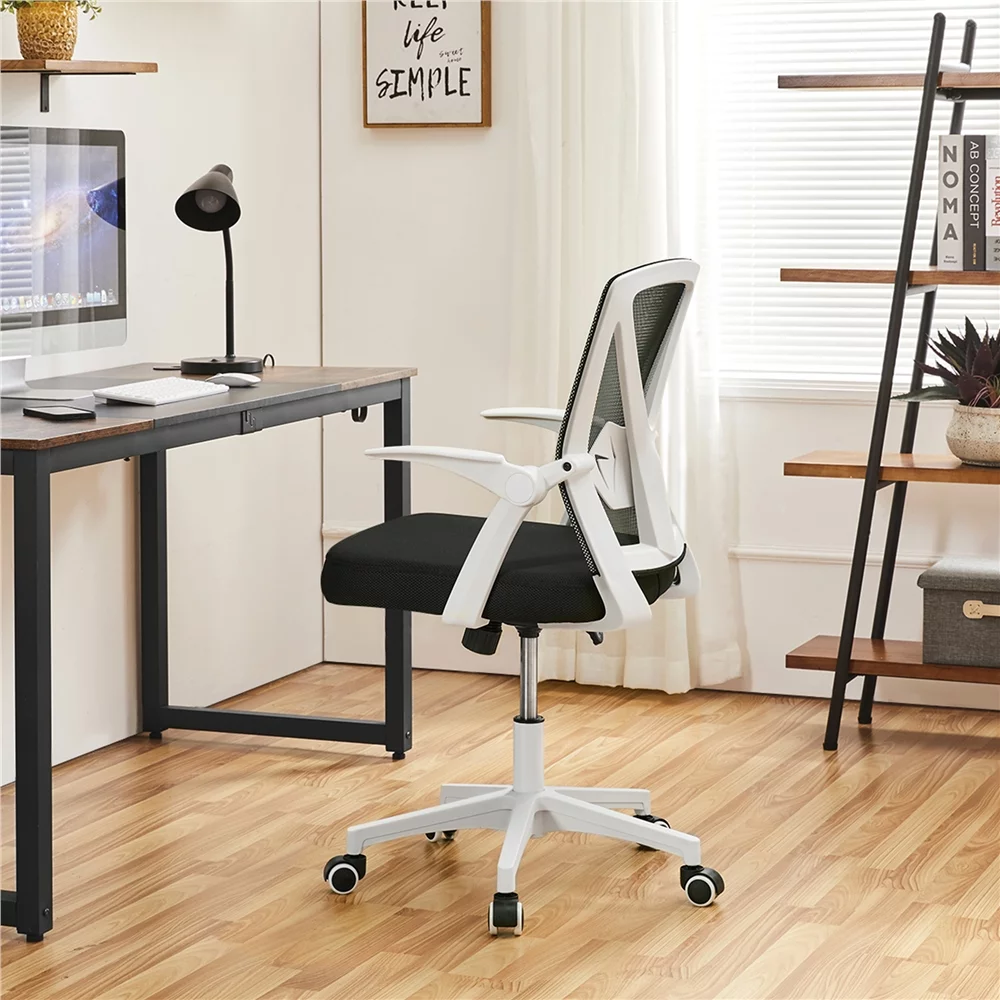 SMILE MART Adjustable Ergonomic Mesh Office Chair with 90° Flip-up Armrests for Home Office, White