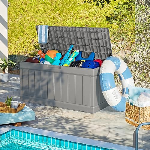 Homall 85 Gallon Large Resin Deck Box Waterproof Outdoor Storage with Padlock Indoor Outdoor Organization and Storage Container for Patio Furniture Cushions, Pool Toys, Garden Tools (Dark Brown)