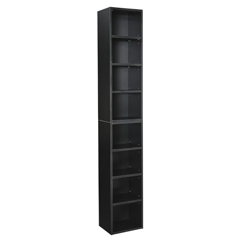 8-Tier Media Tower Rack Bookcase Display Bookshelf CD DVD Slim Storage Cabinet with Adjustable Shelves for Home Office Brown One Size