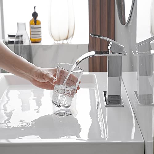 BWE Vessel Sink Faucet Modern Waterfall Chrome Single Hole Bathroom Faucet Single Handle with Pop up Drain Without Overflow Assembly Vanity Basin Bath Sink Faucets Mixer Tap