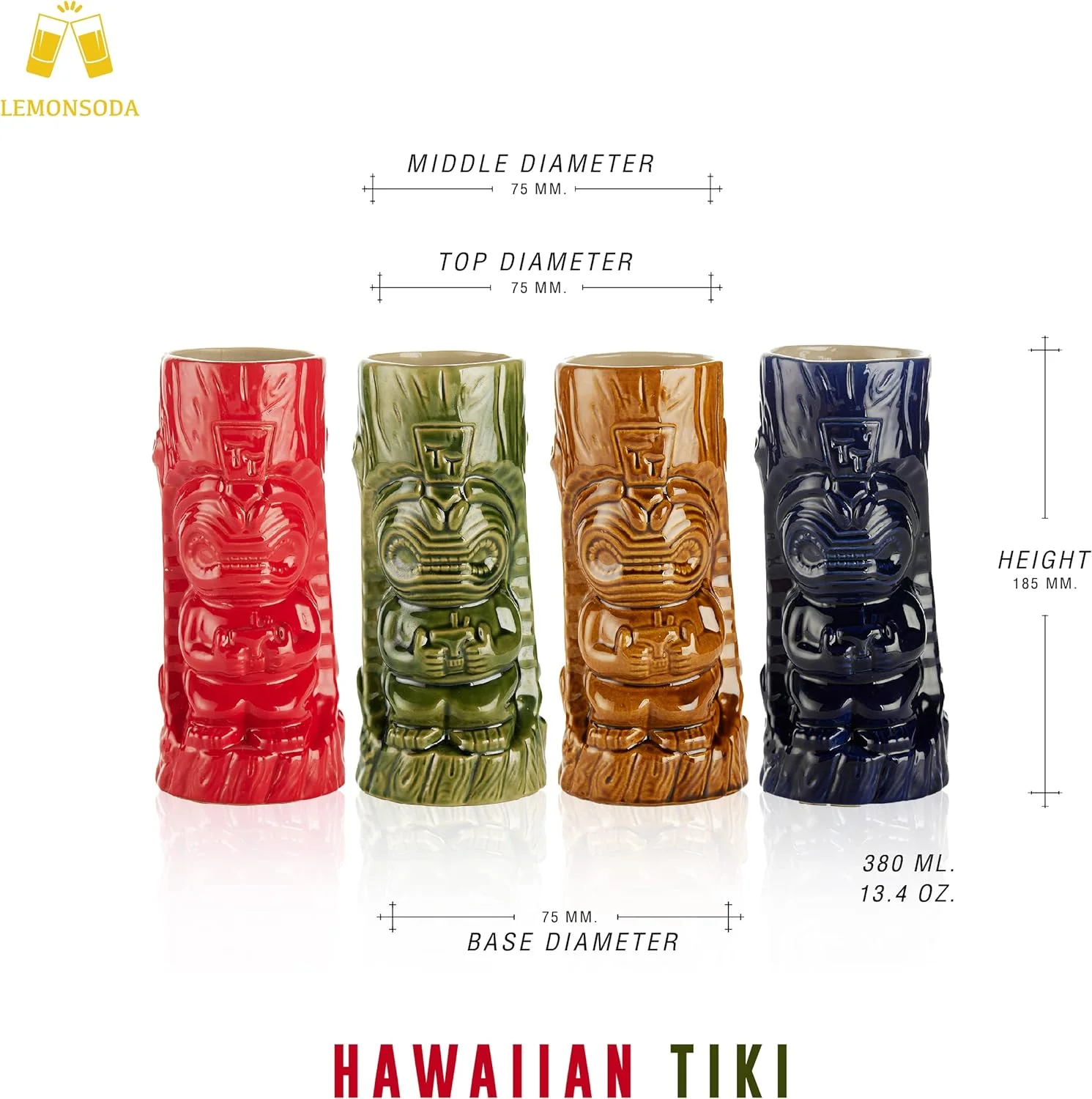 Ceramic Hawaiian Tiki Glasses (Set Of 4 Glasses)