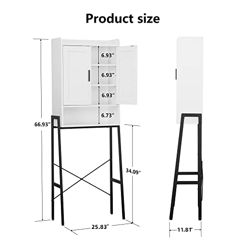 Over The Toilet Storage Cabinet, Wooden Space-Saving Bathroom Organizer Shelf Over Toilet Storage Rack with Double Door and Adjustable Feet