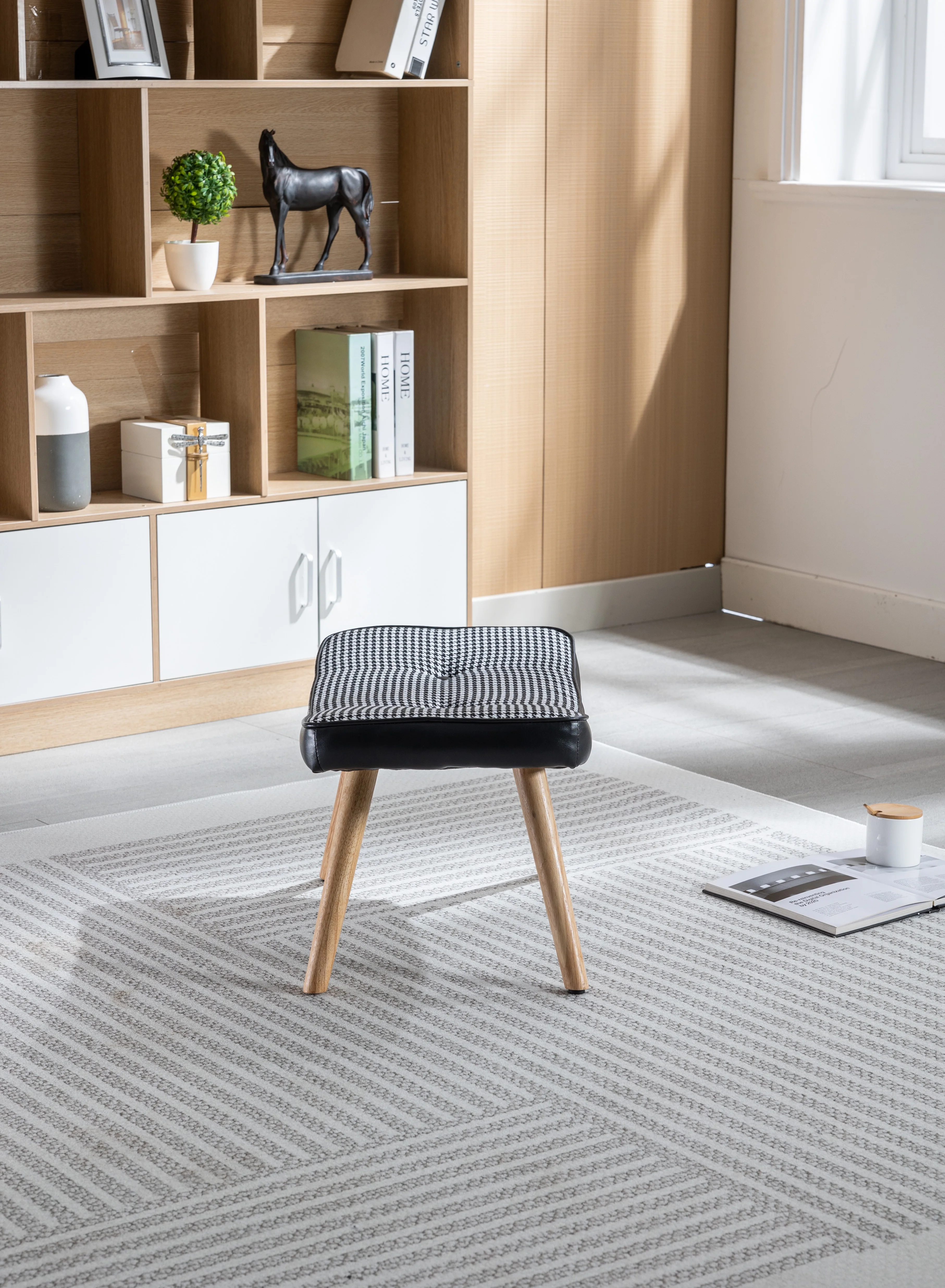 Docooler Square Cushion Foot Stool, Black Wooden Step Ottoman, Suitable for Living Room