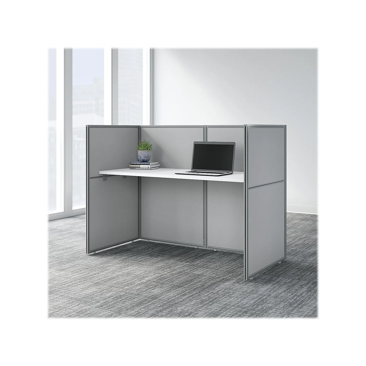 Easy Office 60W Cubicle Desk with 45H Closed Panels in White - Engineered Wood