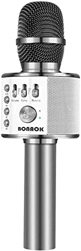BONAOK Wireless Bluetooth Karaoke Microphone,3-in-1 Portable Handheld Karaoke Mic Speaker Machine Home Party Birthday for All Smartphones PC(Q37 Rose Gold)