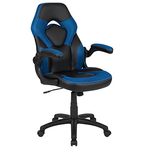 Flash Furniture X10 High-Back LeatherSoft Racing Style Gaming Chair with Flip-Up Arms, Ergonomic Padded Swivel Computer Chair, Blue/Black
