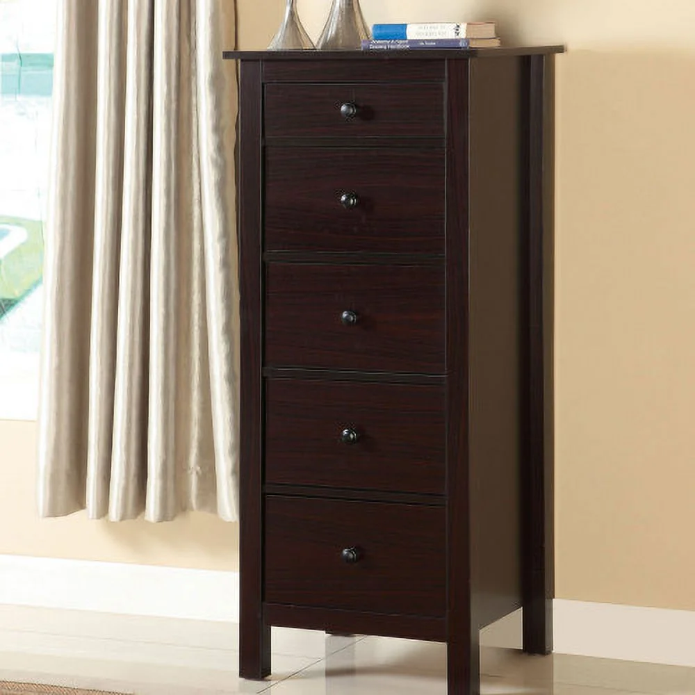 Transitional Espresso Compact Design 5-Drawer Chest Bedroom / Small Living Space Chest Of Drawers