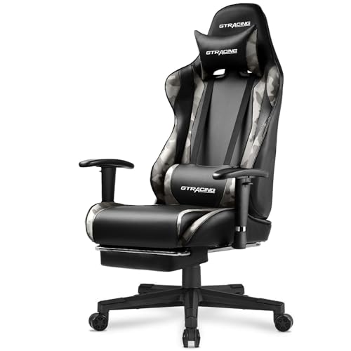 GTRACING Gaming Chair with Footrest, Ergonomic Computer Game Desk Chair, Recline Gaming Chair Seat Height Adjustment, Swivel Rocker with Headrest and Lumbar (Blue)