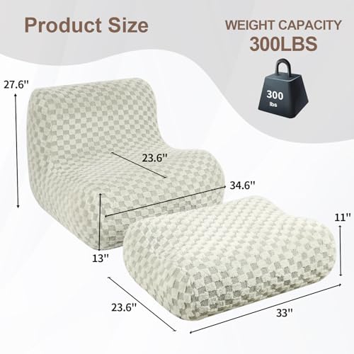 Bean Bag Chair with Footstool, Comfy Reading Sofa Chair for Adults, Modern Floor Sofa for Livingroom, Bedroom, Green