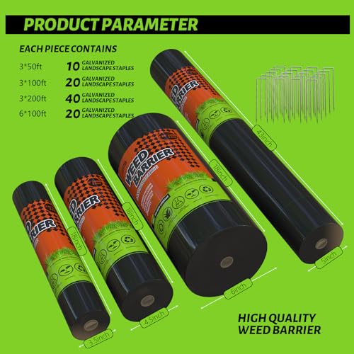 3x200FT Weed Barrier Landscape Fabric Heavy Duty, 3.2oz Durable Geotextile Fabric, Block Gardening Ground Cover Weed Mat, Weed Control Garden Cloth for Landscaping, French Drains, Yard Driveway…