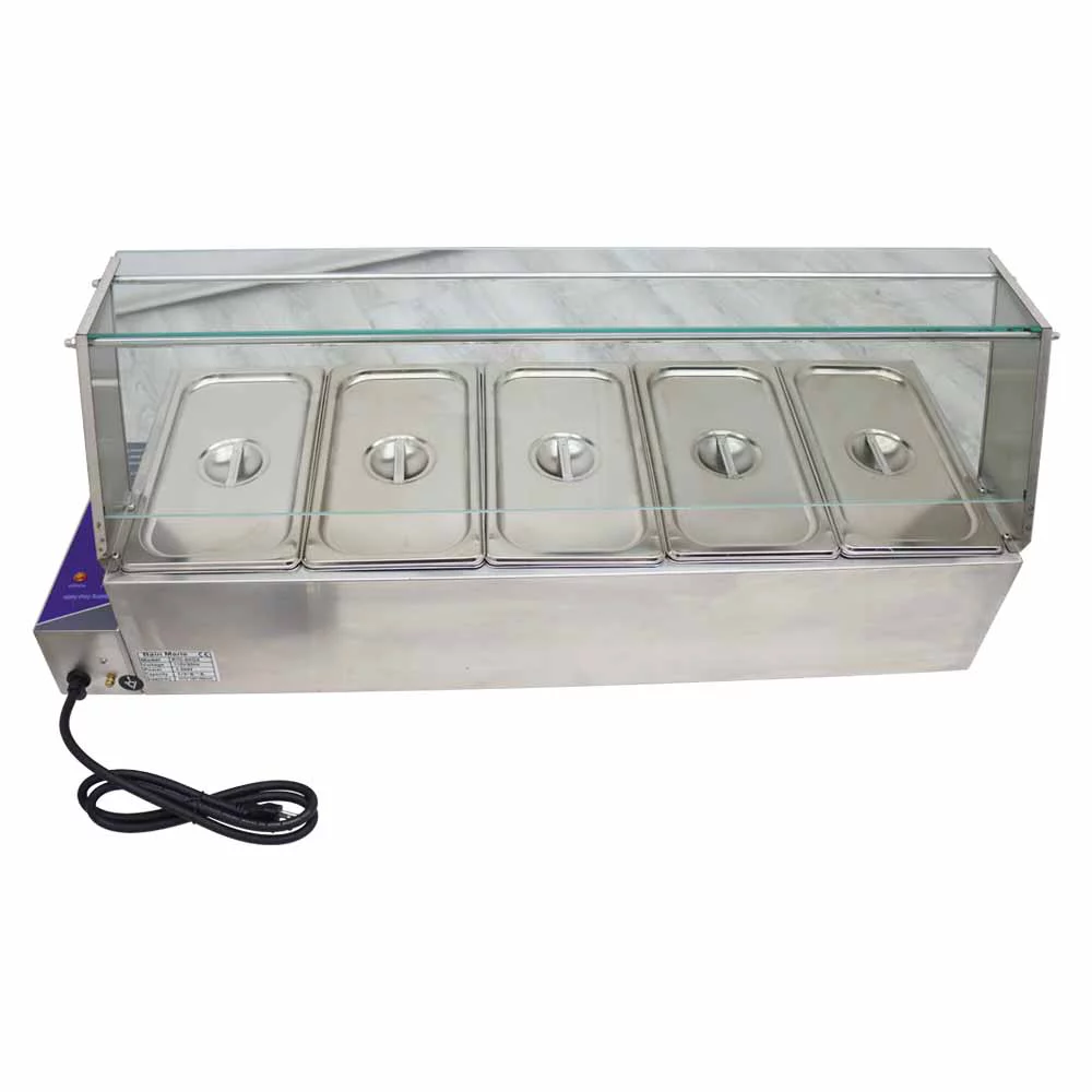 TECHTONGDA Electric Commercial Bain-marie Buffet Food Warmer Steam Table with Glass Guard 5-Pan 6