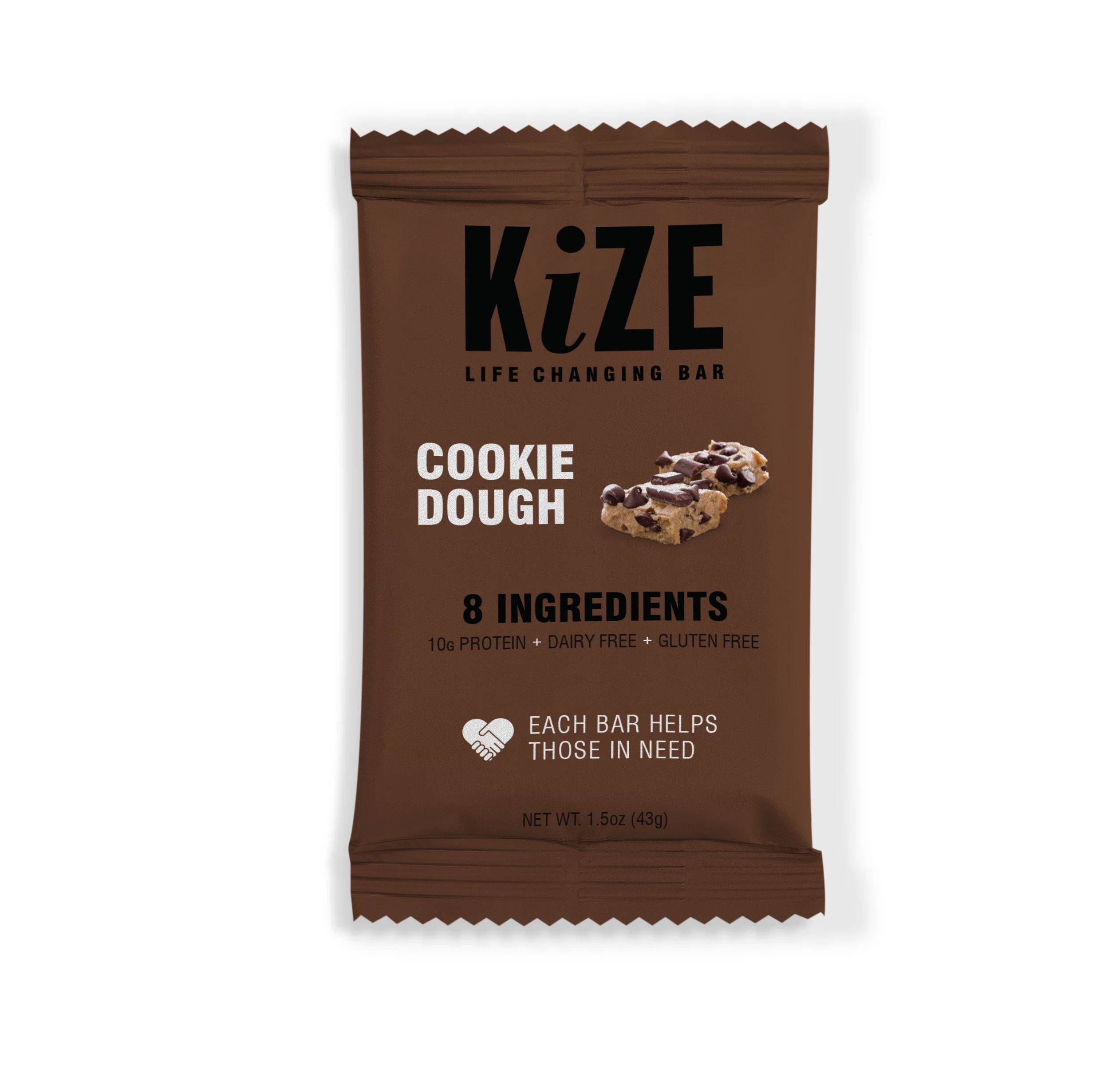 KiZE Life Changing Bar, Cookie Dough, Protein Bar, 8 ingredients, Dairy Free, 1.5oz Bar (10pk)