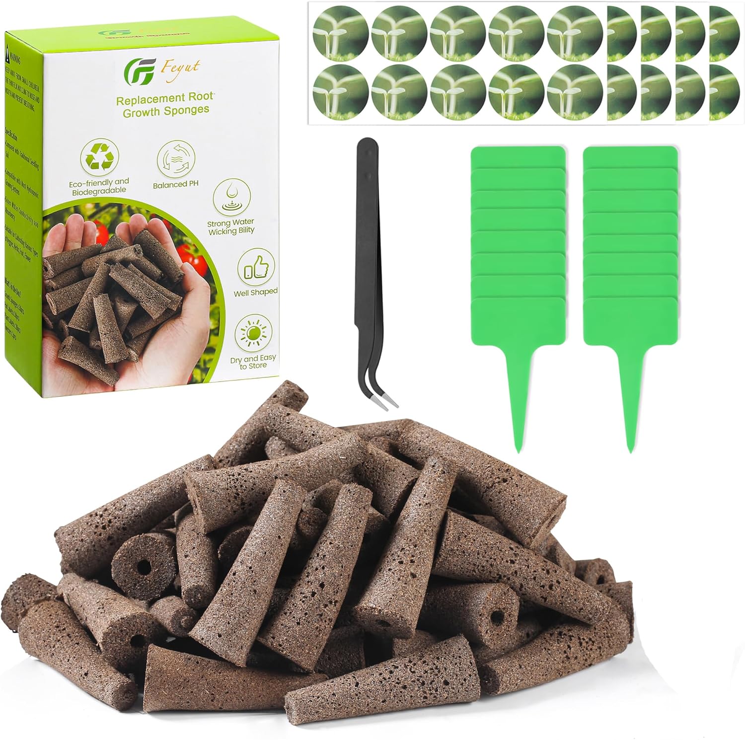 121 Pack Seed Starter Pods Kit for AeroGarden, Including 50pcs Grow Sponges, 50pcs Pod Lables, 1 Tweezers & 20pcs Tags, Replacement Root Growth Sponge for Most Hydroponics Growing System Seed Pods