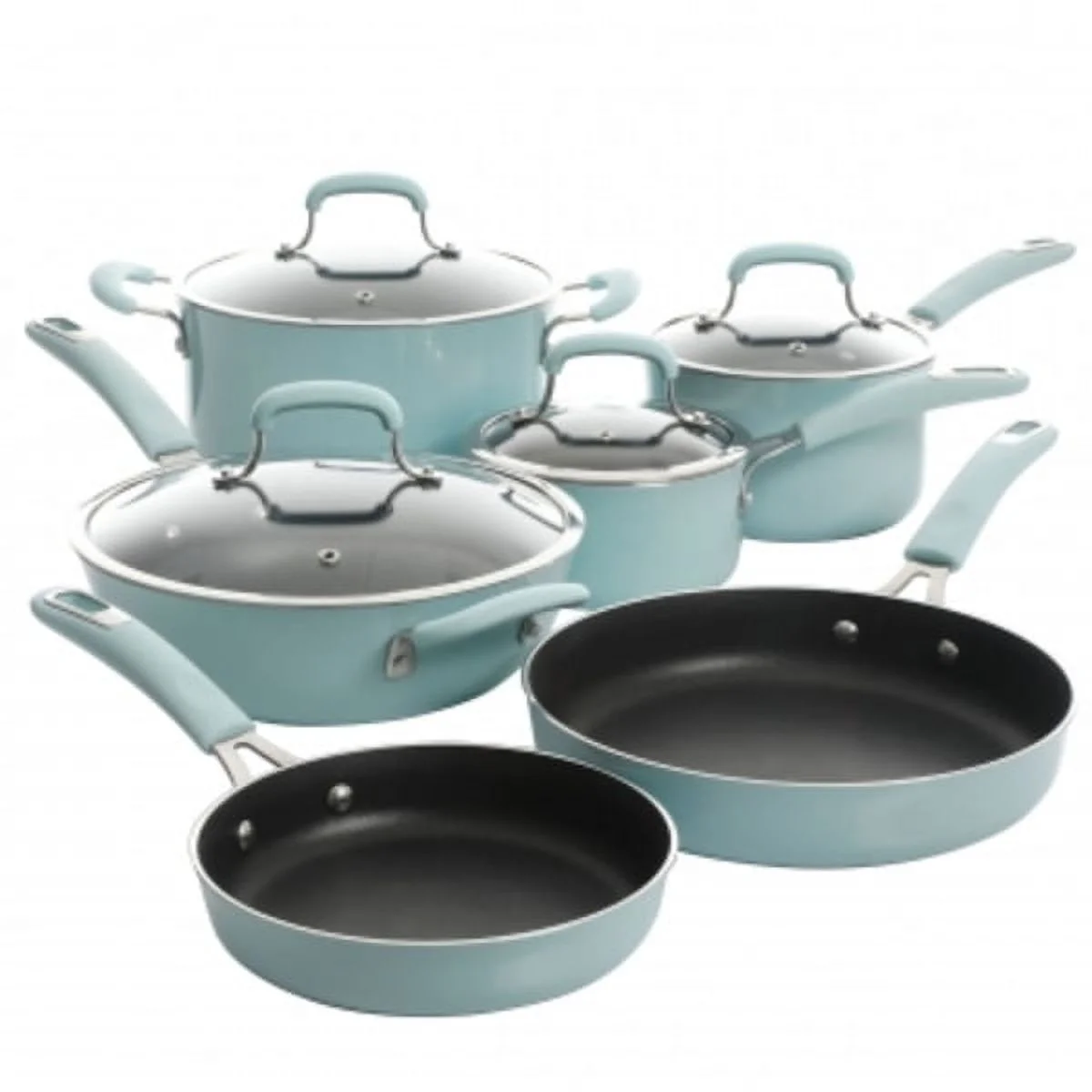 Kenmore Andover 10-Piece Aluminum Cookware Set - Solid Glacier