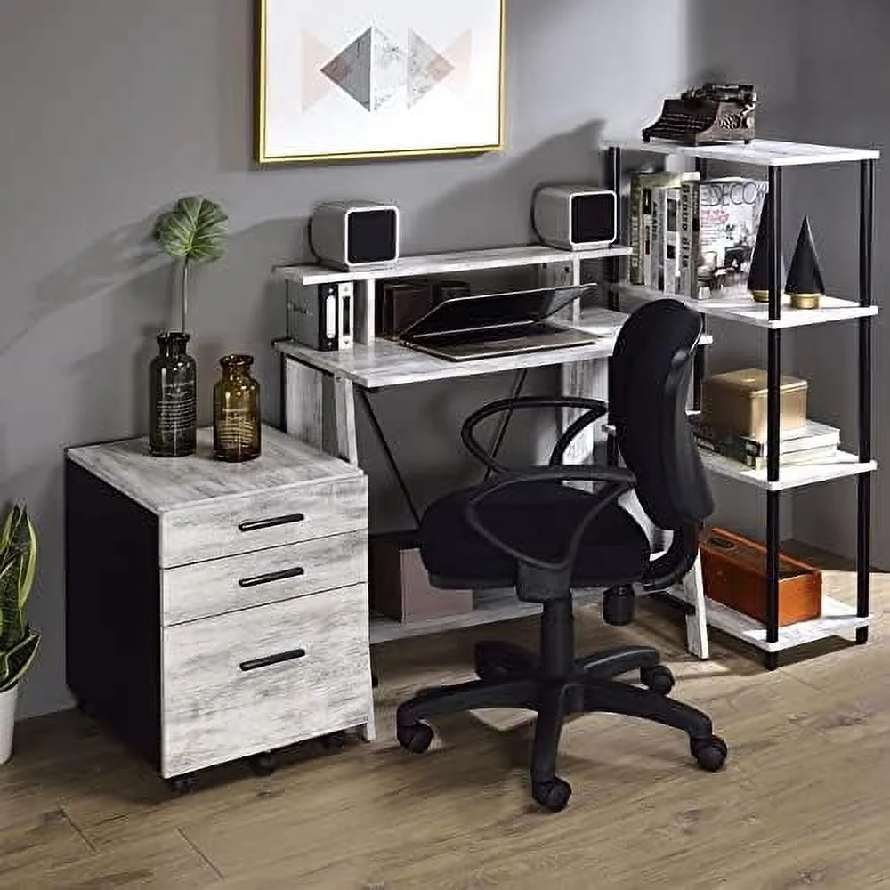 HOOMHIBIU Story  32'' Small Desks for Small Spaces Corner Computer Desk for Bedrooms Writing Desk with Top and Bottom Shelves for Study Home Office(Antique White)