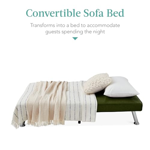 Best Choice Products Faux Leather Upholstered Modern Convertible Futon, Adjustable Folding Sofa Bed, Guest Bed w/Removable Armrests - Blue