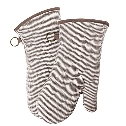 1 Pair Yarn Dyed Oven Mitts 100% Cotton Heat Resistant 470 Degree Gloves Men Women Cooking Baking Barbecue BBQ Microwave Crafting Machine Washable Pot Holders Mittens (red2)