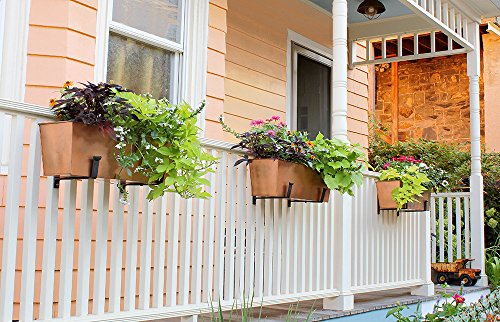 Achla Designs C-82C Plain Copper Flowerbox, Large Copper Window Flowerbox Planter, Large, Antique Copper Finish