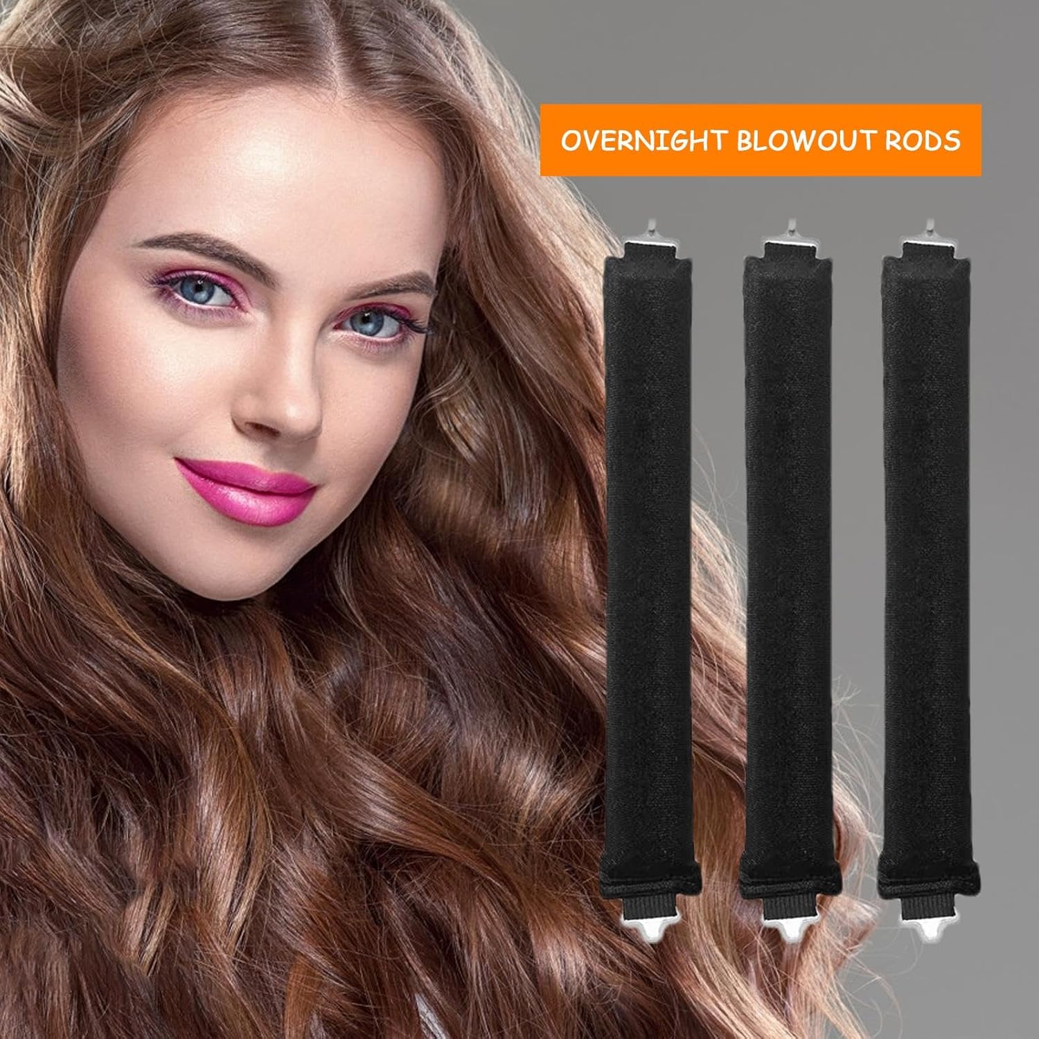 Overnight Heatless Curls, Heatless Blowout Rods, Velvet Blowout Rods Heatless Curling Rods with Hook, Hair Rollers for Blowout Look, Overnight Curls Flexii Rods to Sleep in for All Hairs Type