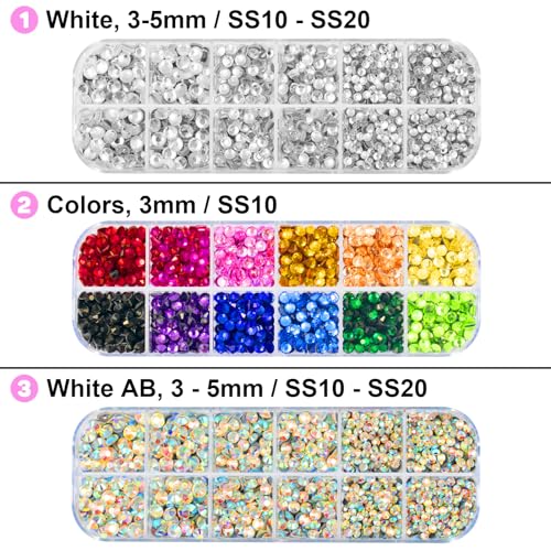 Worthofbest Hotfix Rhinestone Setter, Hot Fix Applicator Tool Bedazzler Kit with rhinestones, Kit, Hot Fixed Wand for Clothes Clothing Fabric Crafts, 5000 Pcs, AB Crystal, Clear, 3 Gems Sizes, Tips